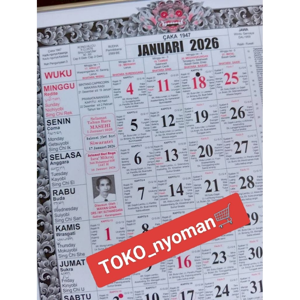 KALENDER BALI 2026 | WAYAN GINA | KALENDER BALI | KALENDER DINDING | KALENDER BALI GANTUNG
