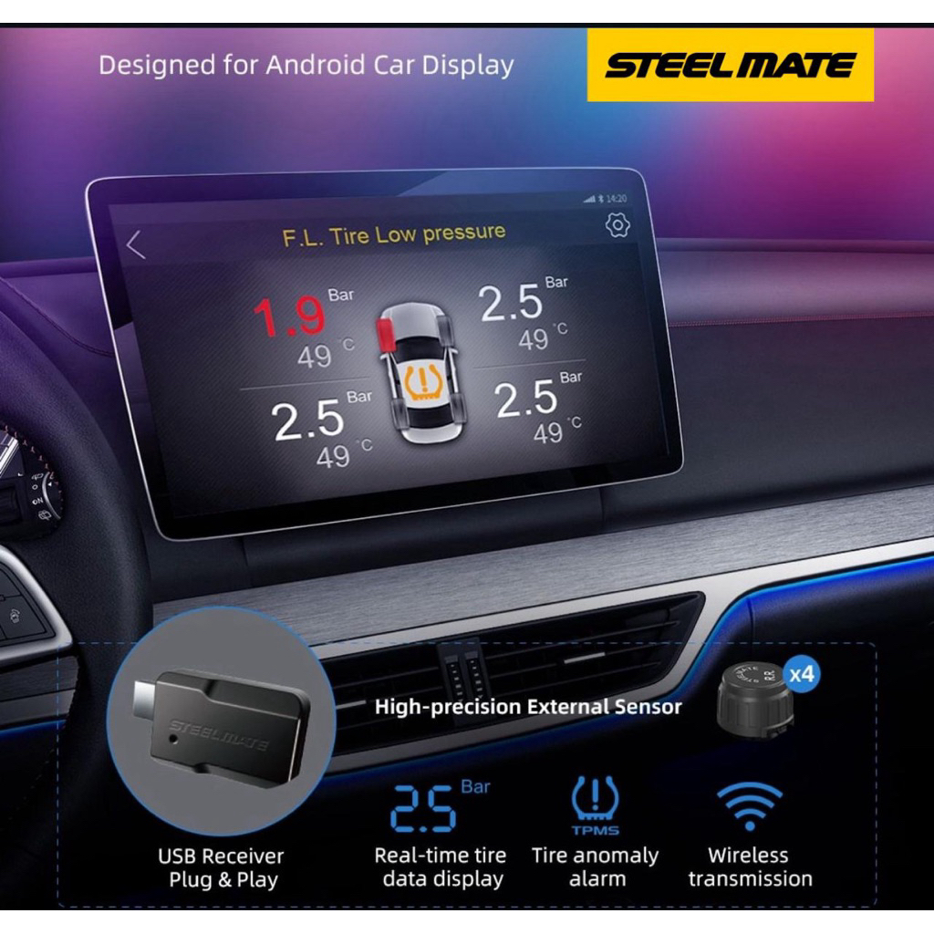 SMART TPMS for ANDROID DISPLAY (External Sensor) STEELMATE TYPE U1 (ORIGINAL)