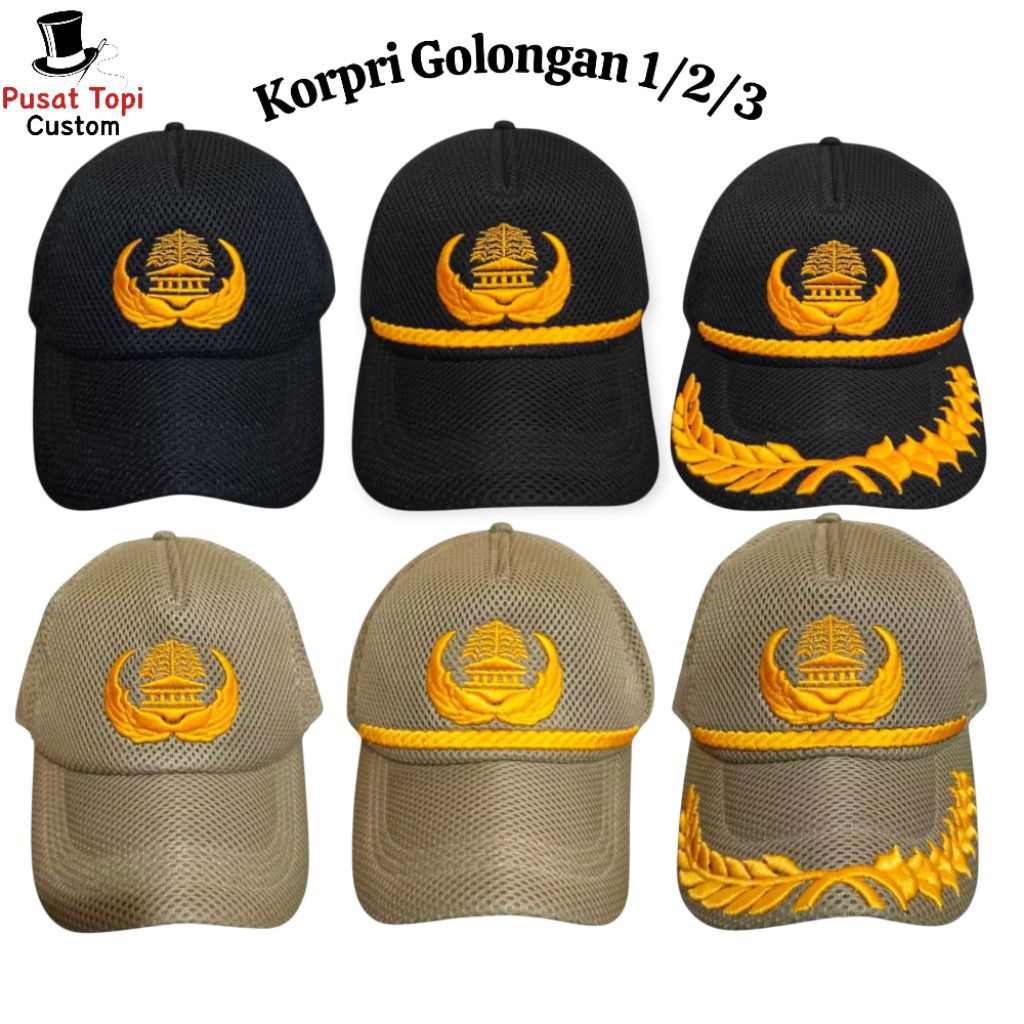 Topi Korpri Bahan Doublemes Golongan 1/2/3/4 - Topi Pns Bordir - Topi Dinas Pns Bordir - Topi Korpri
