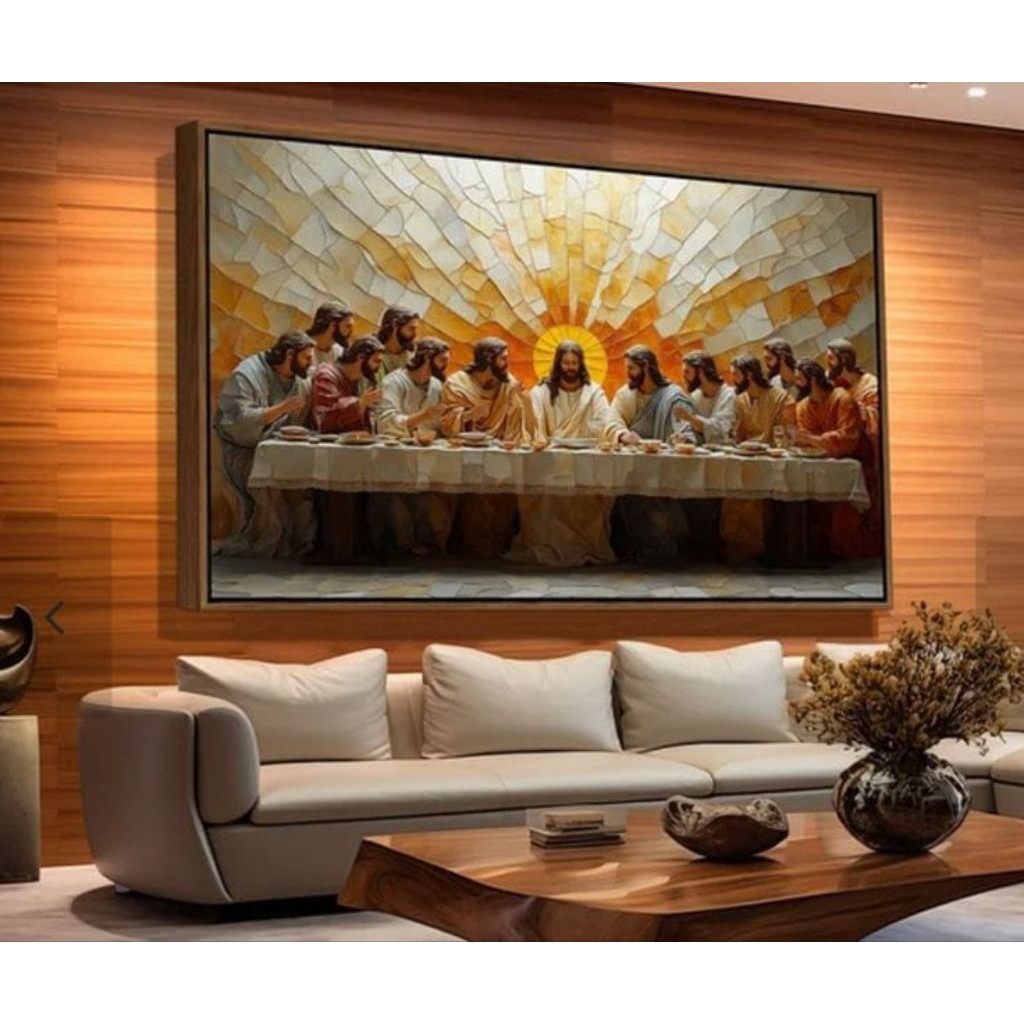 Lukisan perjamuan kudus, Lukisan yesus kristus bersama 12murid nyah seni tangan asli di atas kanvas 