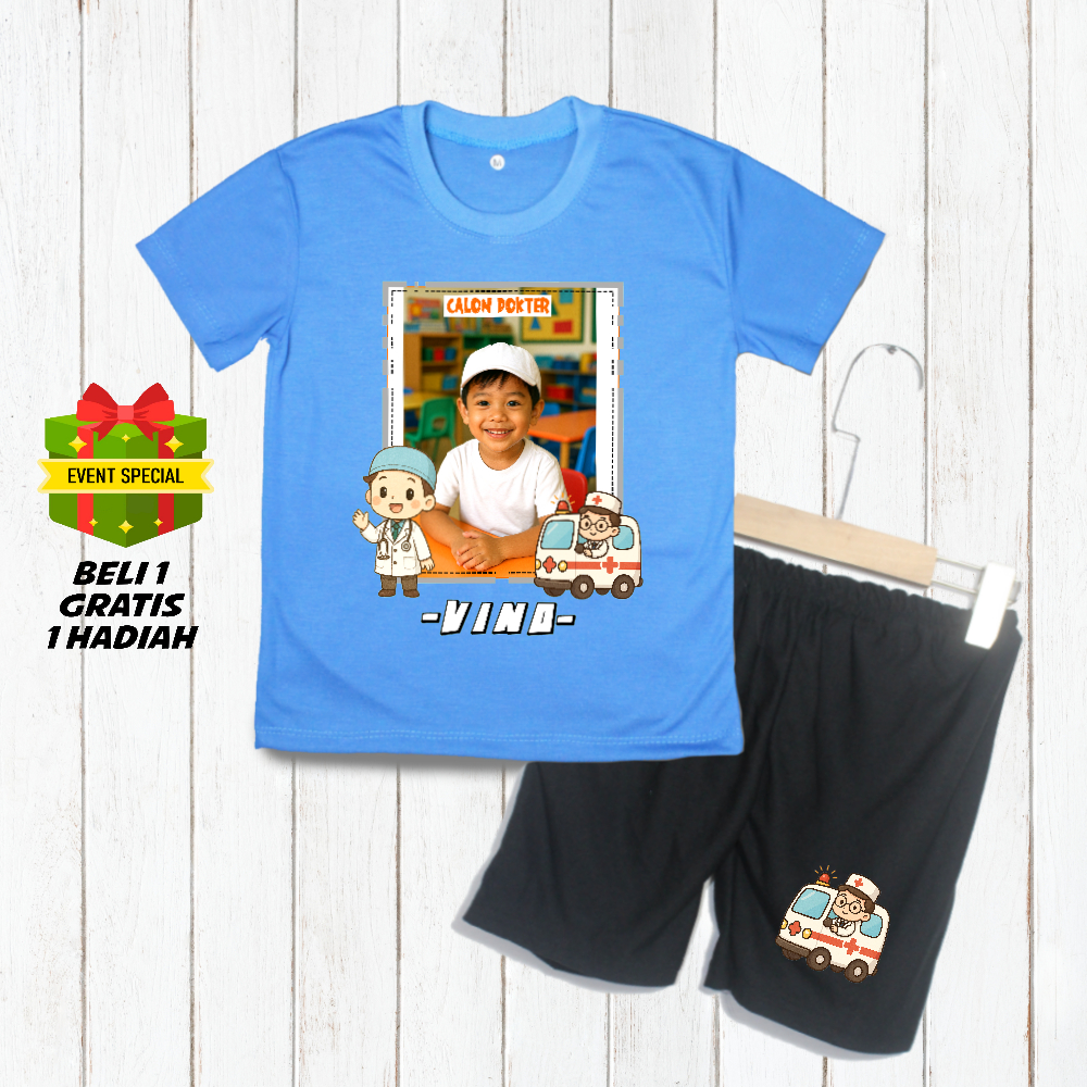 Setelan Kaos Anak Laki Laki Custom Calon Dokter Adem Nyaman Sablon DTF Bonus Hadiah | Baju Cowok Dis