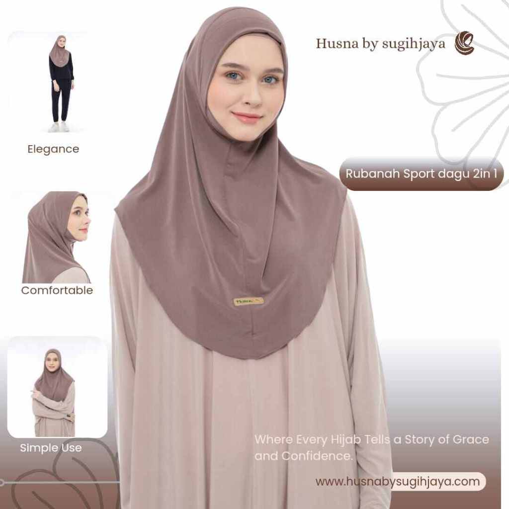 Husna By Sugih Jaya Hijab Daily Sport Rubanah Dagu 2 in 1 Bahan Jersey Nyaman Banget