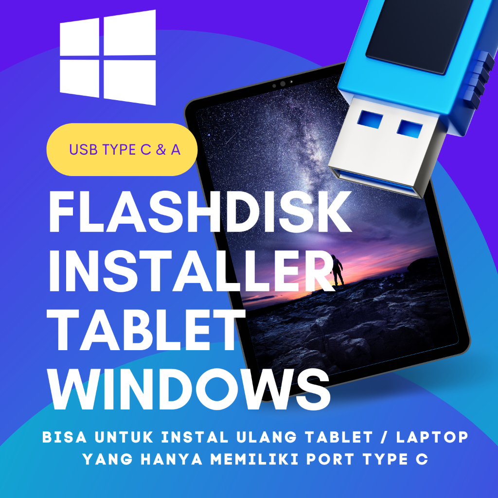 Flashdisk Instal Ulang Windows 7 | 8 | 10 | 11 Bootable Tablet / laptop type C, Garansi Flashdisk 1 