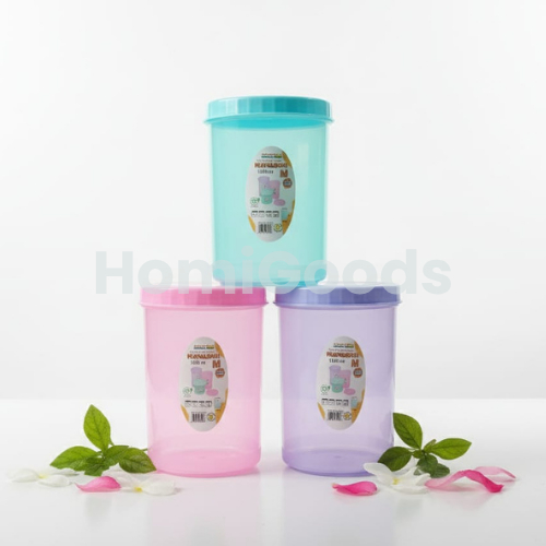 Toples Lemony Nagami L 1300ml / Toples Plastik Polos Putar / Toples Pastel / Toples Drat Plastik Ser