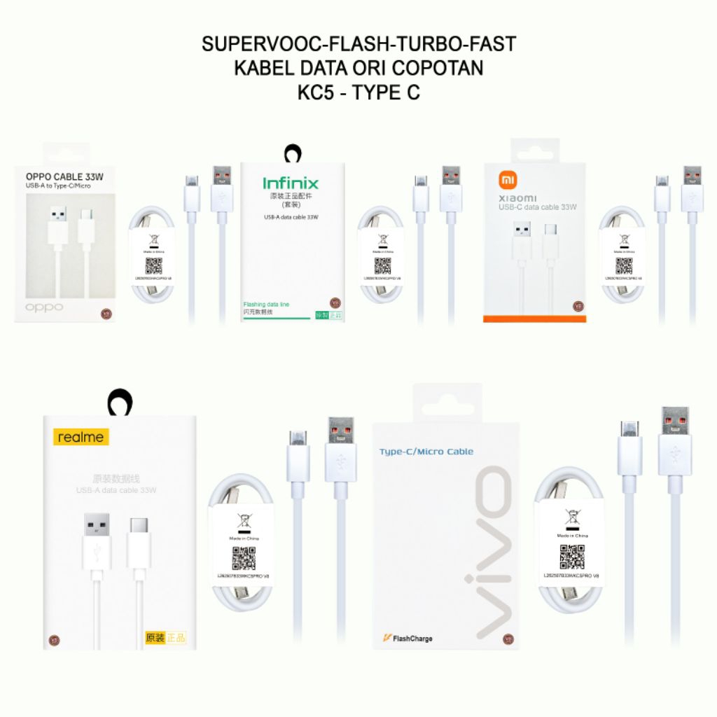 Turbo SuperVooc Flash Fast Kabel Data Copotan 33w Type C Mikro Kabel Charger Ori