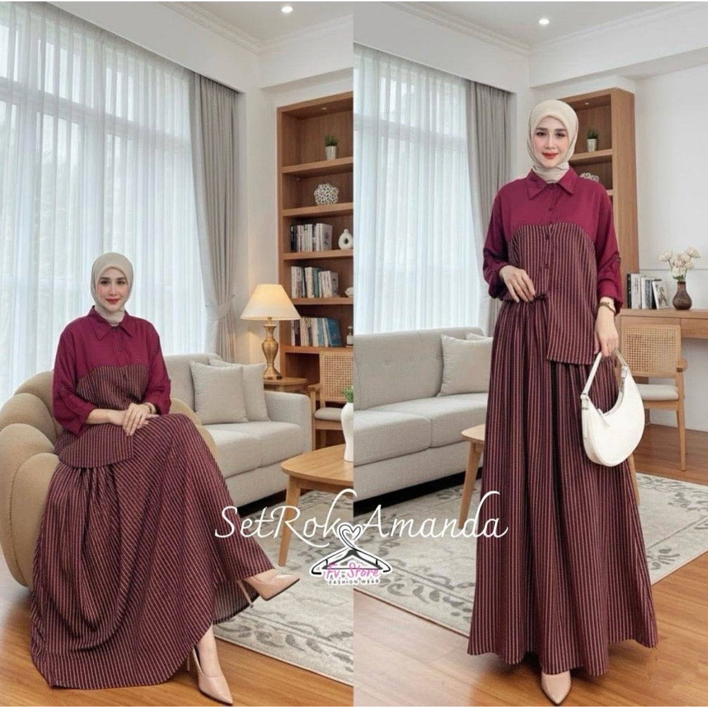 Ross Shop - Setelan Rok Atasan Busui Kancing Bawahan Rok