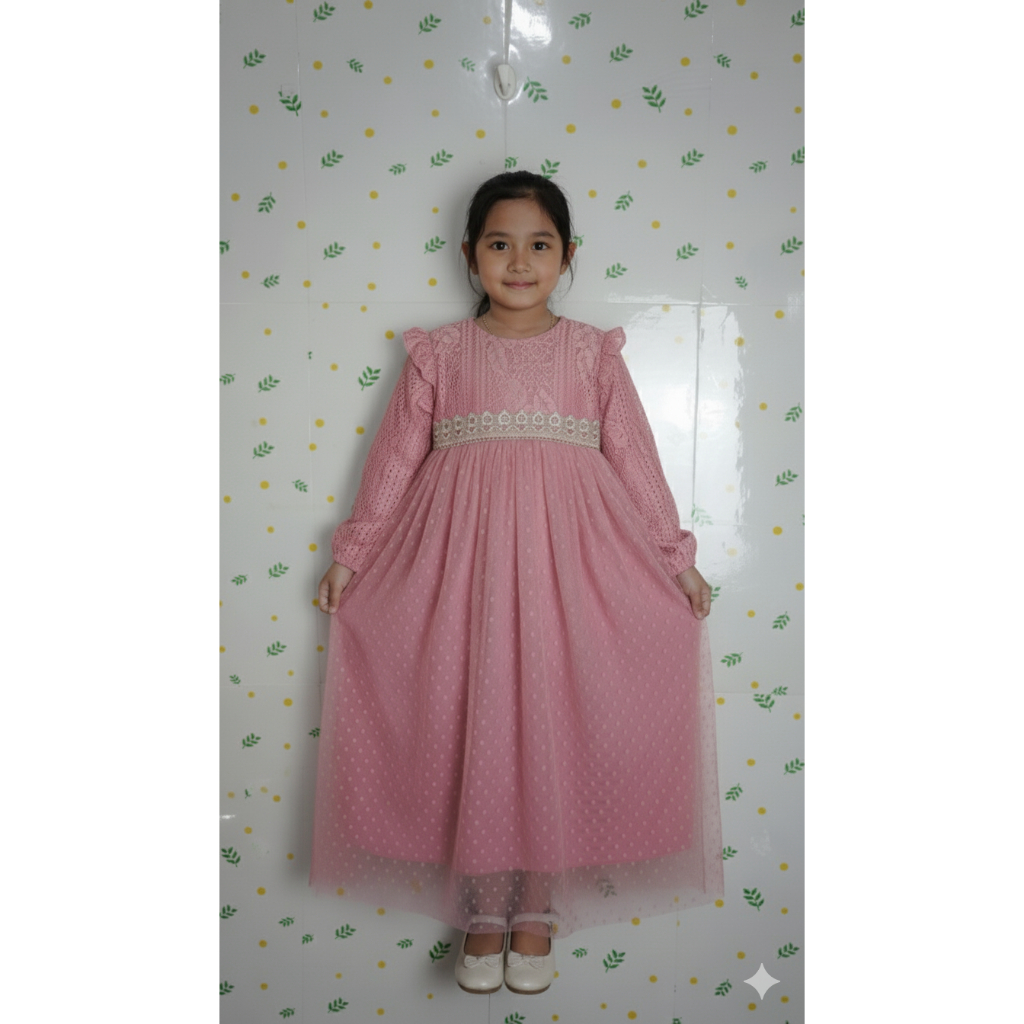 gamis pesta brokat muslim anak perempuan / Dress pesta brokat muslim anak perempuan / Gaun pesta bro