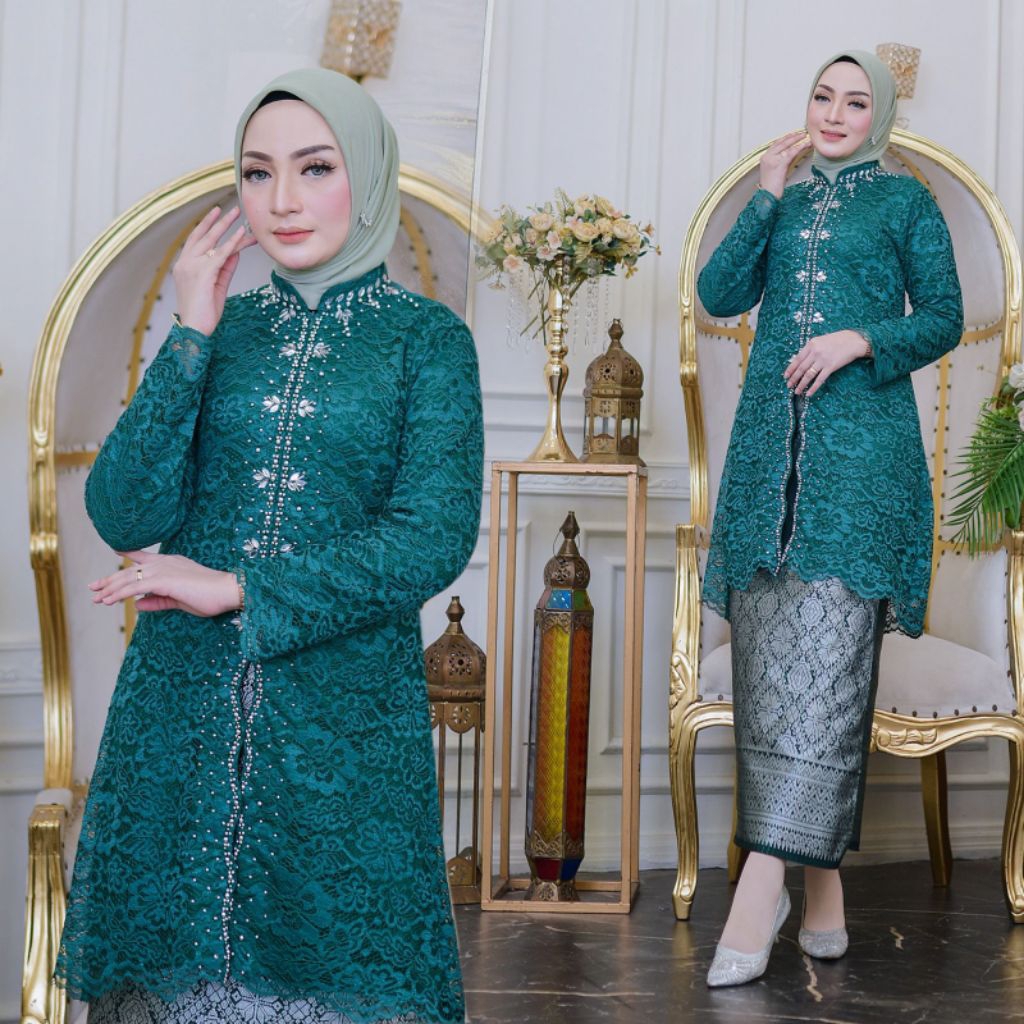 Setelan Tunik Brokat Premium Khanisa / Kebaya Kondangan / Kebaya Tunik Payet / Kebaya Modern