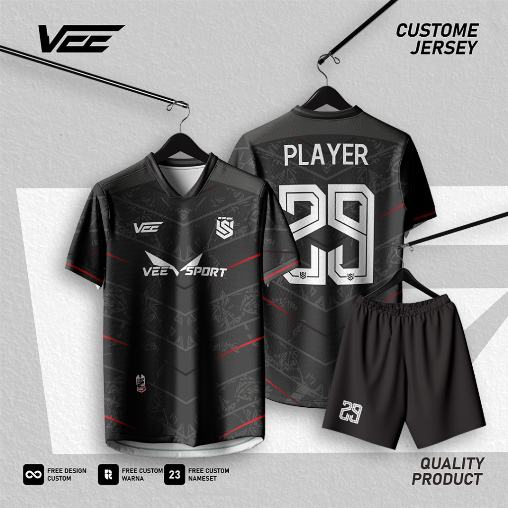Jersey Baju Futsal Dan Bola Custom Nama Nomor Dan Logo Hitam