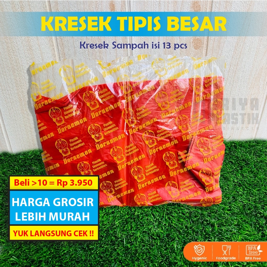 Kantong Kresek Merah Tipis Besar (Kresek Sampah) | Merk Doraemon