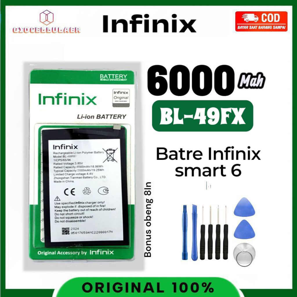 BATRE BATERAI (BL-49FX) BATRE HP INFINIX SMART 6) BONUS OBENG 8IN