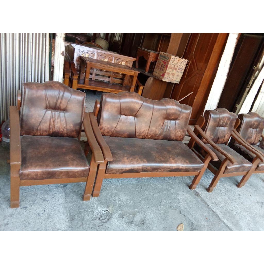 kursi tamu kayu jati model ligna kecil 2-1-1-1