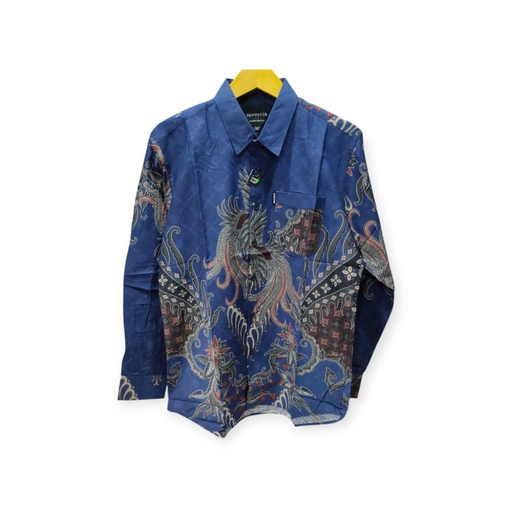 Kemeja Batik Pria Lengan Panjang Tipe Motif Ukuran Dewasa Baju Hem Distro Cowok Warna Biru Navy Filo