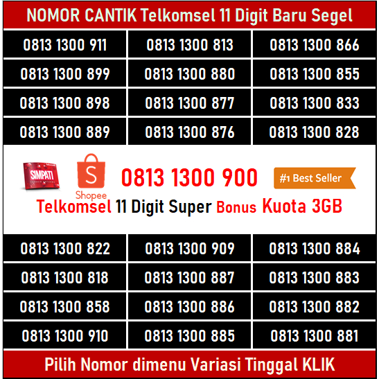 Kartu Perdana Nomor Cantik Telkomsel 11 Digit Bonus Kuota 3GB Support 5G #M1