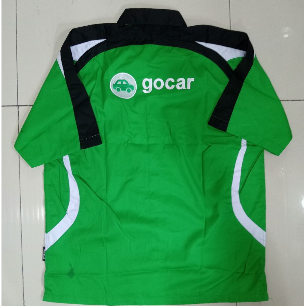 Kemeja premium gocar seragam gocar hijau kompinasi tangan pendek