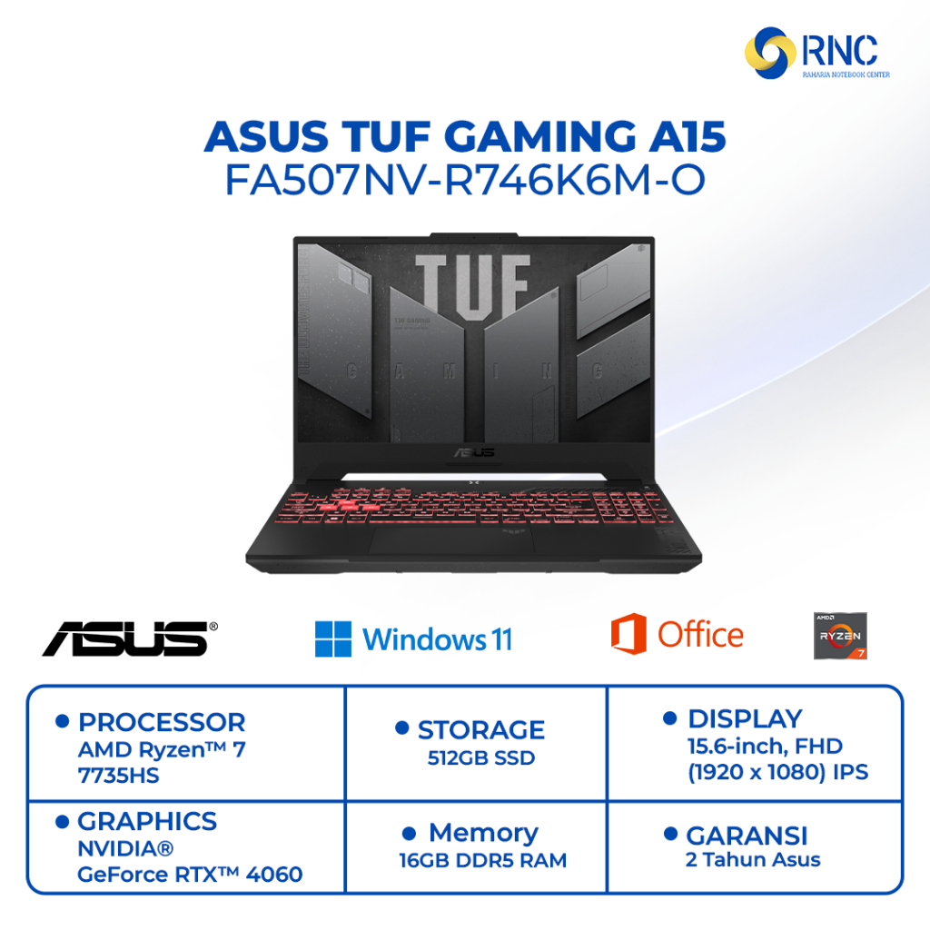 ASUS TUF Gaming A15 FA507NV‑R746K6M‑O | Ryzen 7 7735HS | RAM 16GB | SSD 512GB | RTX 4060 | Windows 1