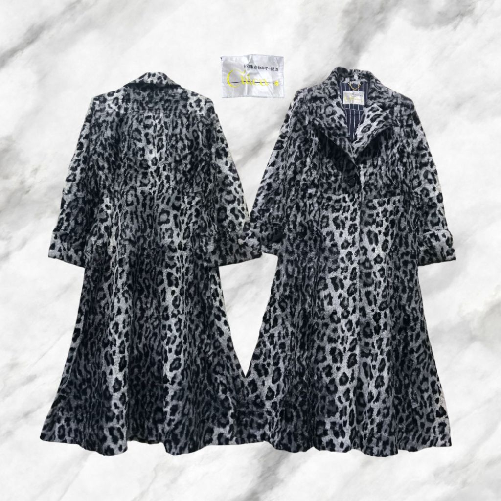 LEOPARD GREY VELVET LONG SLIMFIT COAT MEGAR