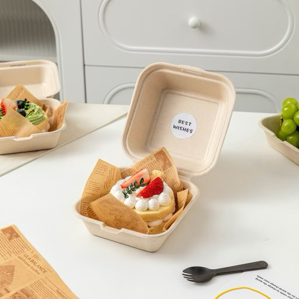 Bagasse Burger Bento Cake Box 6” 15x15x8 ~ GALERI PLASTIK FROZEN FOOD
