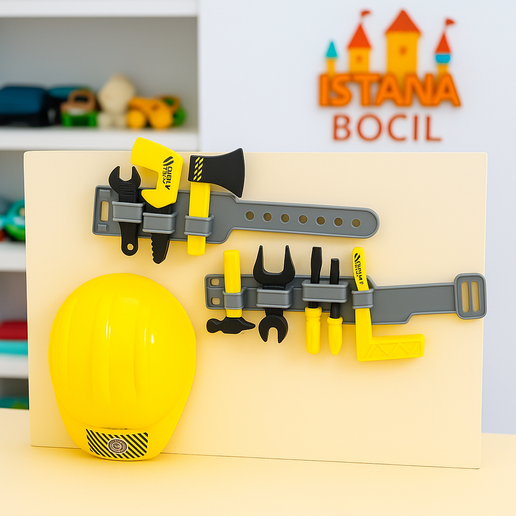 Istana Bocil Mainan Anak Alat Konstruksi HELM TOYS LS TOOLS SET Mainan Set Safety Dan Sabuk