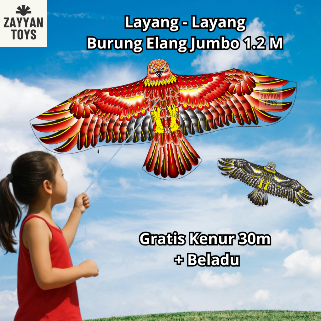 Layangan Burung Elang 1.2M Walet Hantu Lipat Garuda Mini Parasut Viral 3 Meter Kain Layang Layang