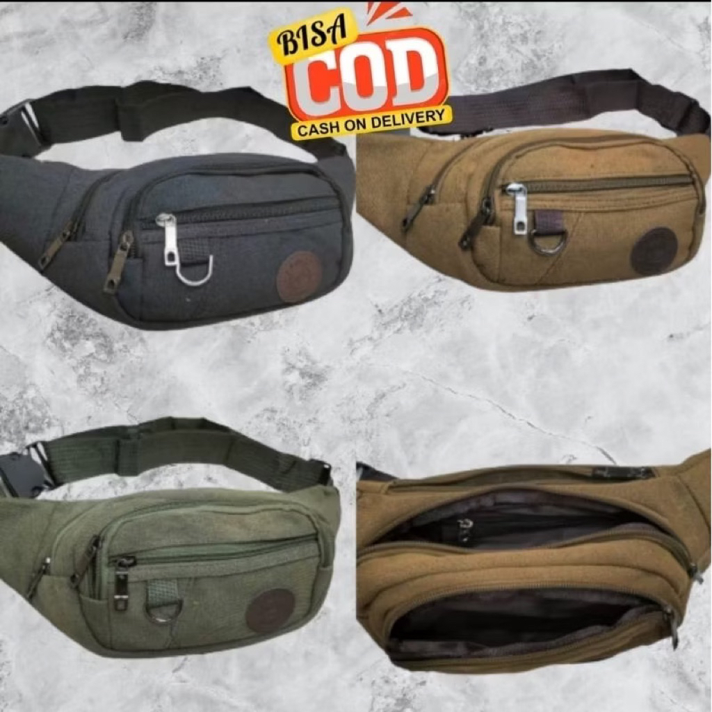 [MHS] Tas pinggang kasual | Tas pinggang kanvas | Waistbag pria | Tas slempang | Tas kanvas import