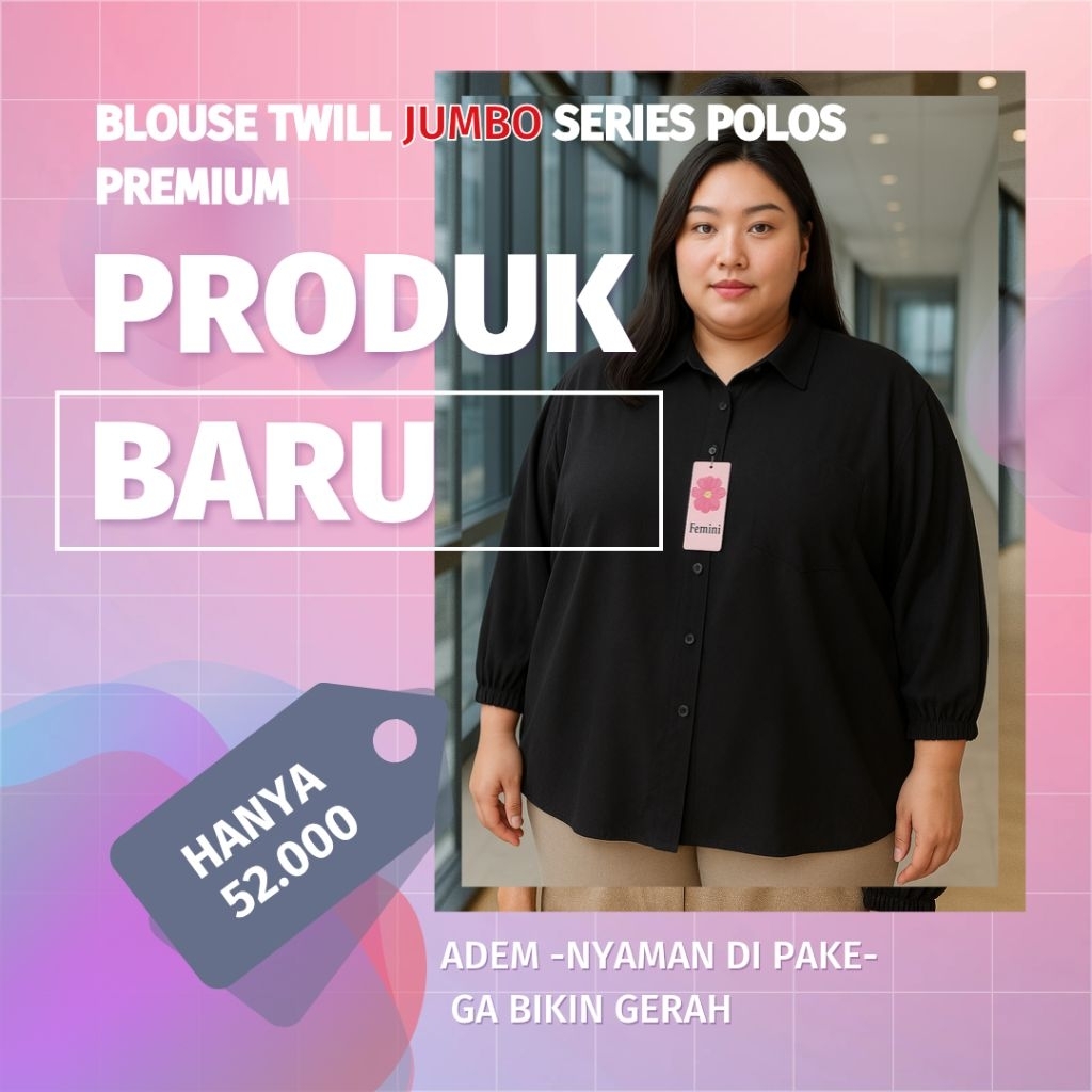 Blouse Rayon Twill JUMBO Premium Korean LD120 / Kemeja Wanita Jumbo Rayon Twill