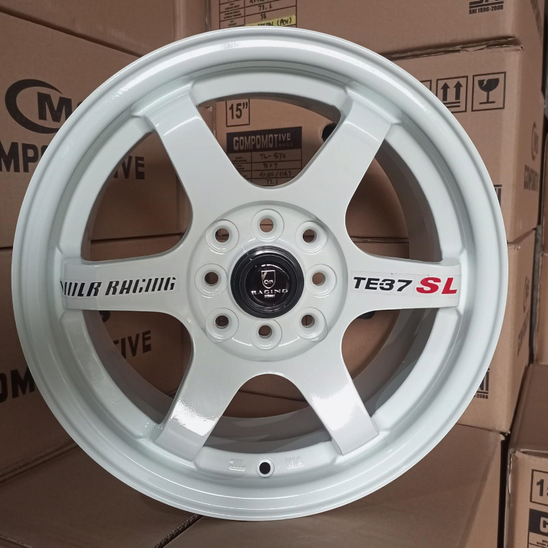 VELG RACING TE37 RING 15 WARNA PUTIH LEBAR 7 ET38 HOLE 4X100 4X114,3 R15 BUAT YARIS CITY BRIO JAZZ