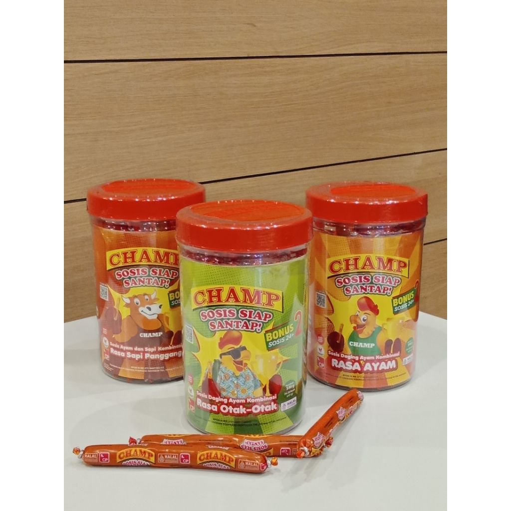 Sosis Champ Original 3 Varian : Sapi, Ayam dan, Otak-otak 1 toples isi 26