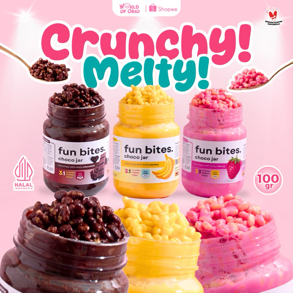 SNACK COKLAT OBIO Fun Bites Choco Jar RICE CRISPY - Cemilan Rasa Chocolate Rice Crispy Topping Cokel