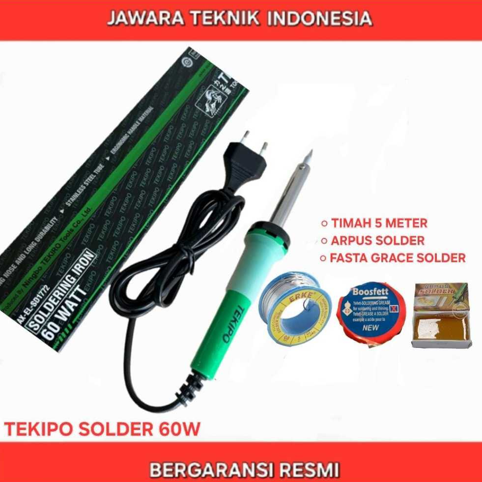 TEKIPO PAKET Solder Listrik 60 & 40 Watt ERKE Timah Soloder 5 Meter 0.8 mm Grase Fasta Solder Arpus 
