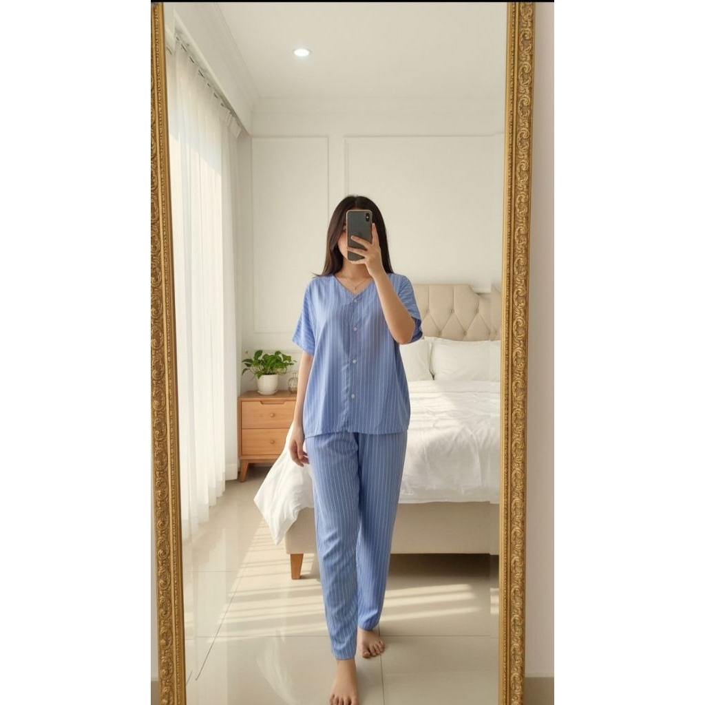 piyama kancing Hits Non kerah/ piyama V-nex piyama busui piyama rayon