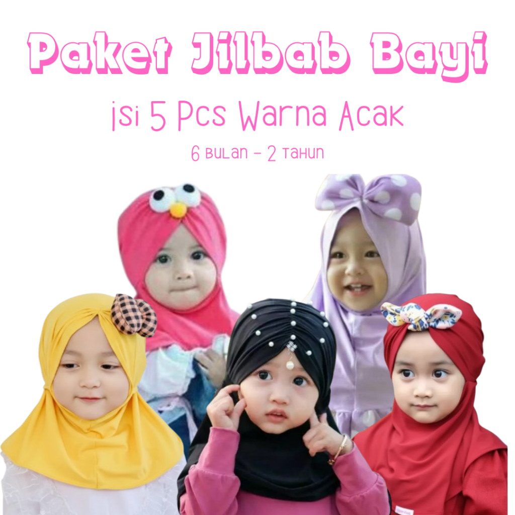 Paket Hemat Jilbab Bayi Isi 5 Hijab Anak Bahan Jersey Balon Kerudung Instan