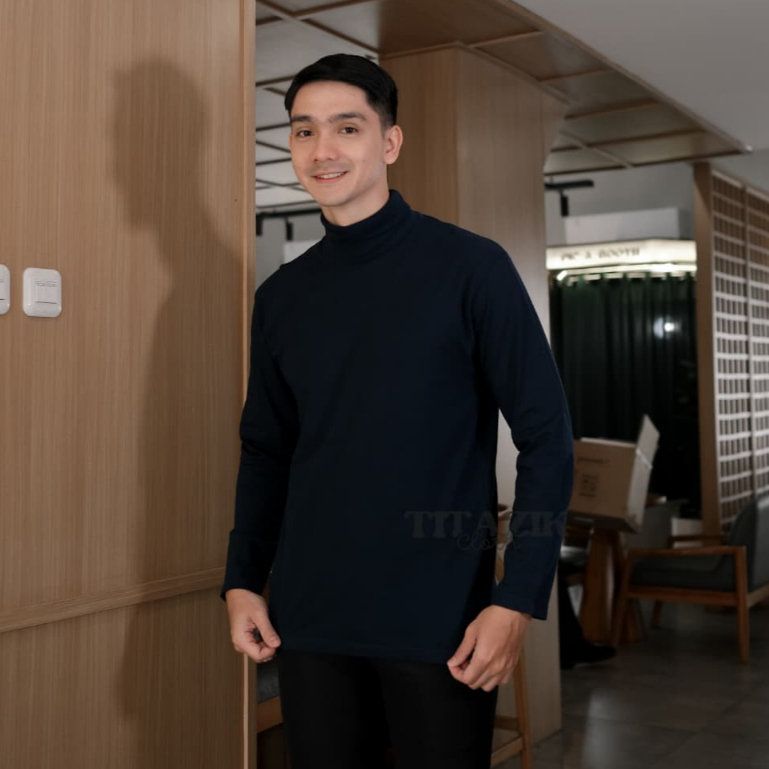 Kaos TurtleNeck Pria Jumbo/Big Lengan Panjang Kerah Tinggi