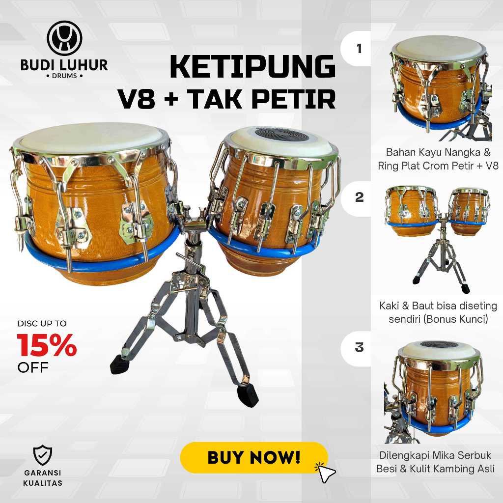 Kendang Ketipung Nangka Ring Petir V8 Pro Player Gendang Kempul Dangdut Koplo Premium Fulset Stand