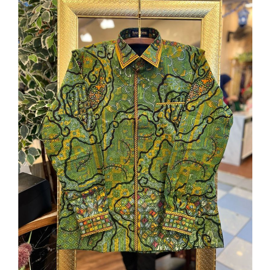 Lano Batik Semi Jas - Kemeja Batik Smock Semi Jas - Kawung - Batik Dobby - Baju Batik Pria - Kemeja 
