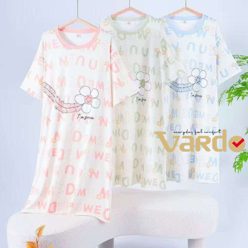 PAKEAN.ID Daster Lengan Pendek Rumah HK Dress Daily Selutut Fit XL Baju Tidur Premium Import