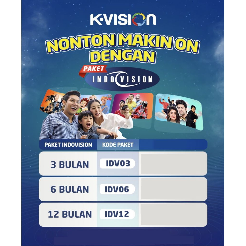 Voucher Kvision Paket Indovision IDV12 K-Vision 360 Hari Paket Lengkap Semua dapat Kecuali "Paket MV