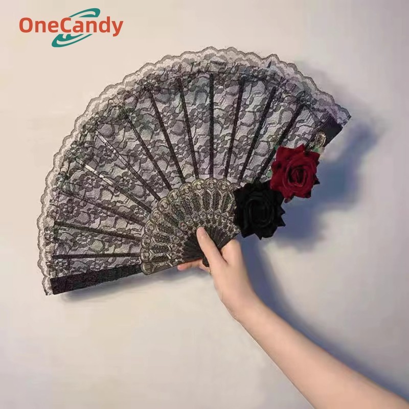 Kipas Souvenir Kipas Tangan Lipat Bahan Lace Kipas Retro Gaya Kipas Lipat Pesta Renda Jepang Gadis P