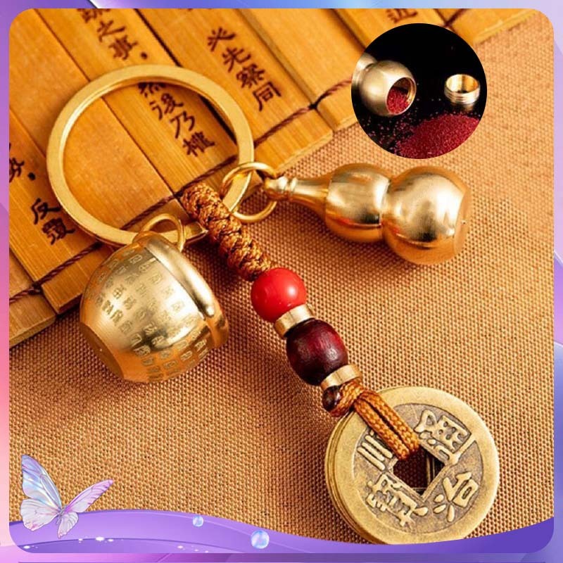 Gantungan Kunci Kuningan Berongga Calabash Gantungan Fengshui Gantungan Kunci Koin