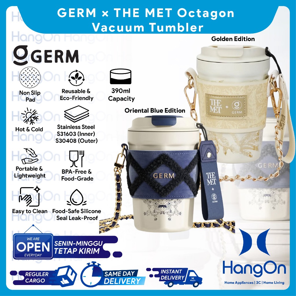 GERM × THE MET Octagon Vacuum Tumbler GE-MET23-K28 / GE-MET23-K36 Water Cup Portable 390ML Stainless