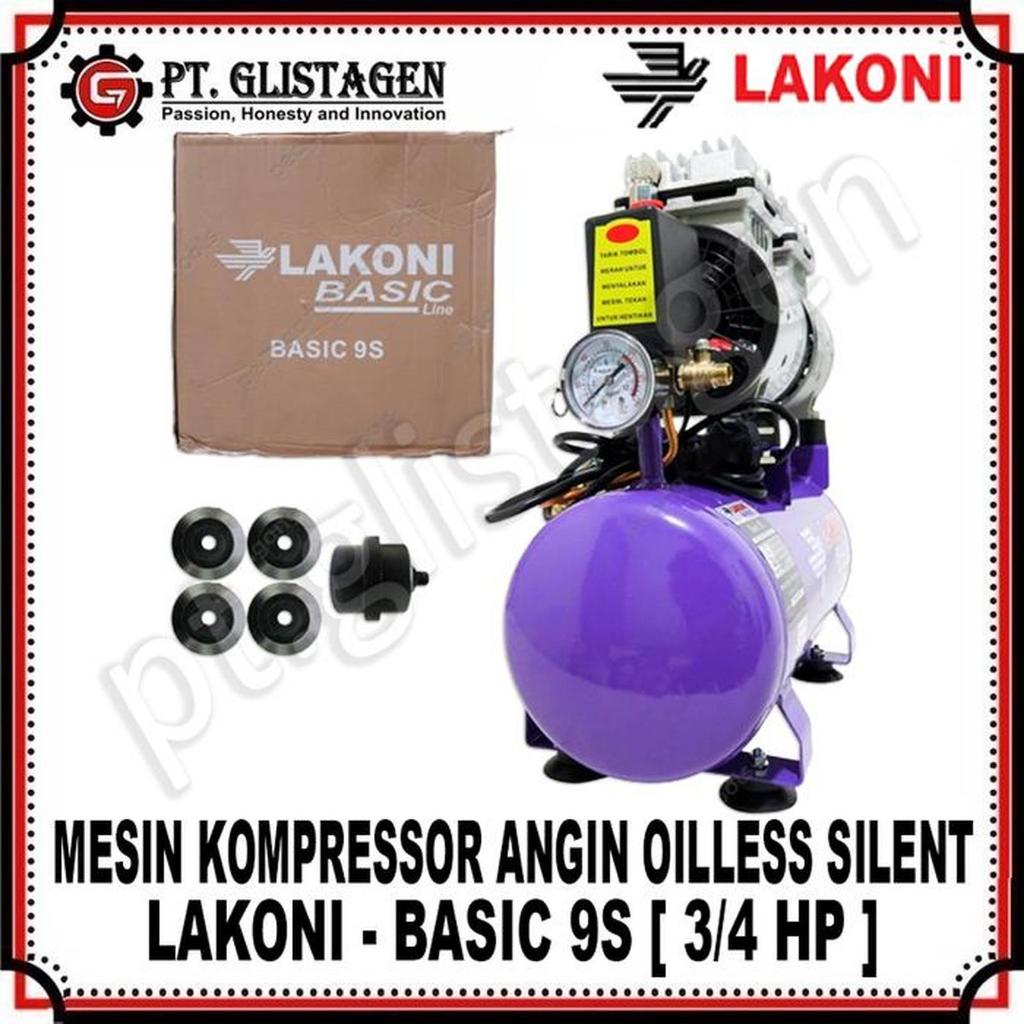 LAKONI Mesin Kompressor Mini Oilles Angin Listrik BASIC 9S 3/4HP Kompresor Tanpa Oli Suara SILENT 8 