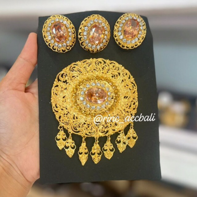 PREMIUM - Set Bros Dubai Zircon Permata Asli / Emas 24 karat / bahan anti karat / zircon asli / bros