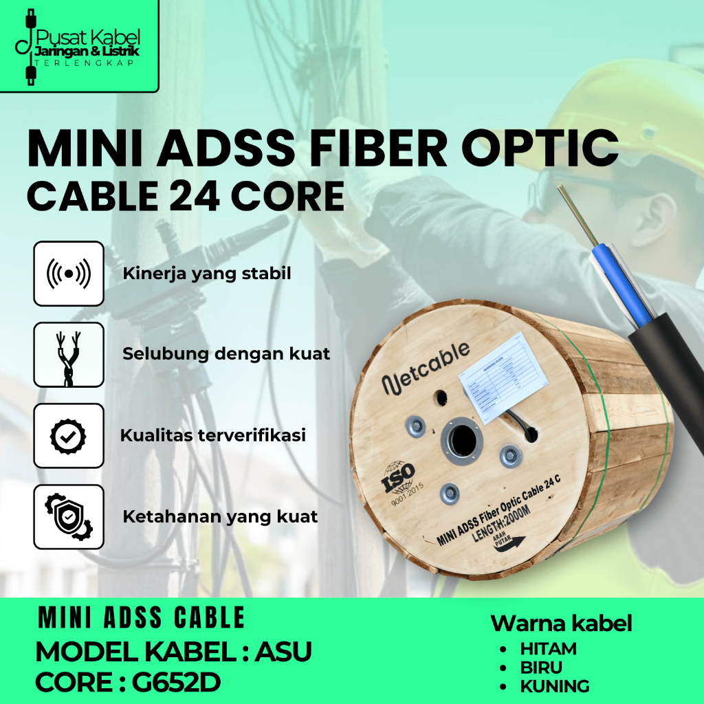Kabel Fiber Optik Mini ADSS 24 Core 12 Core 6 Core 2KM & 4KM | Kabel Mini ADSS Merk Netcable