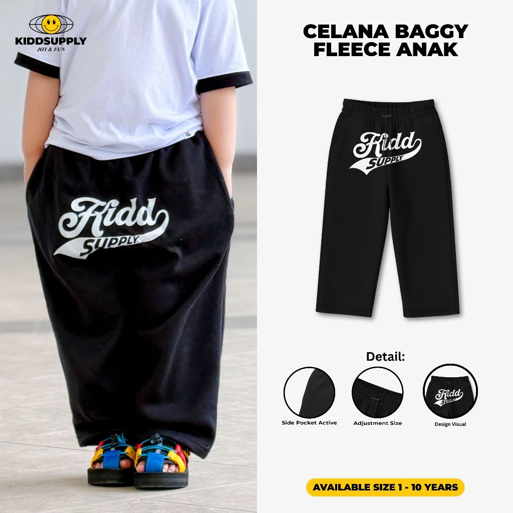 KiddSupply Celana Panjang Fleece Anak Bold League | Celana Baggy Fleece Anak Skena | KD-LPF003