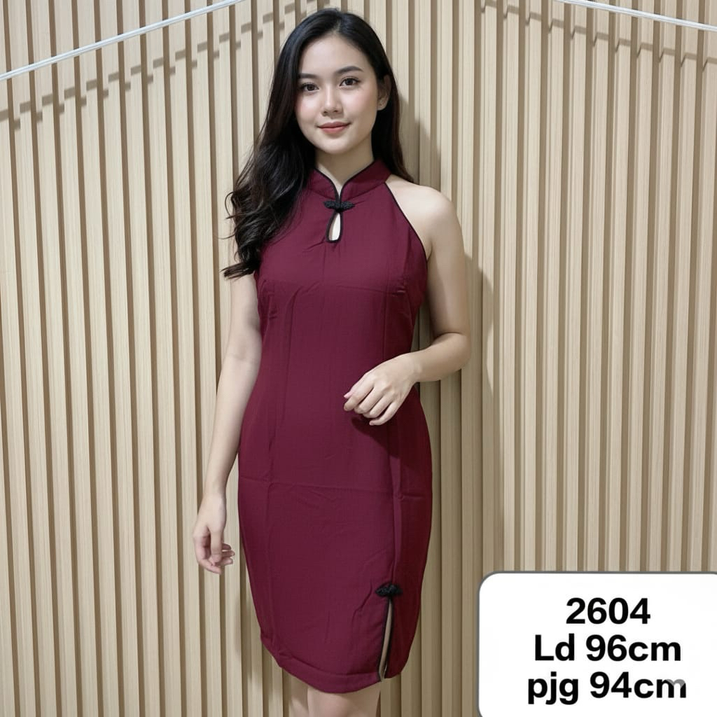 CHONGSAM DRESS IMLEK MAROON DAN HITAM / DRESS CHONGSAM IMLEK SEXY