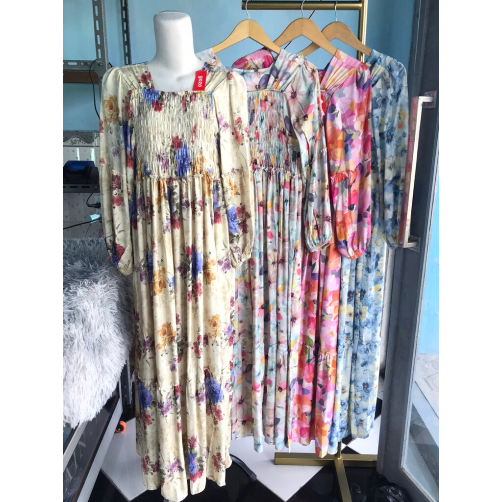 GOZO Gamis smok bunga wanita //  Midi Smok bunga wanita // Gamis smok by GOZO