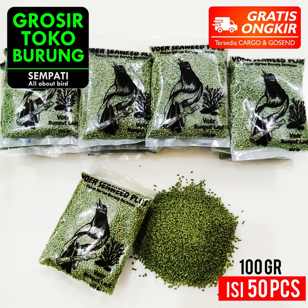 SEMPATI GROSIR Voer Seaweed Plus Metabolis Isi 50 Pcs Pur Kasar Rumput Laut Hijau Pakan Makanan Buru