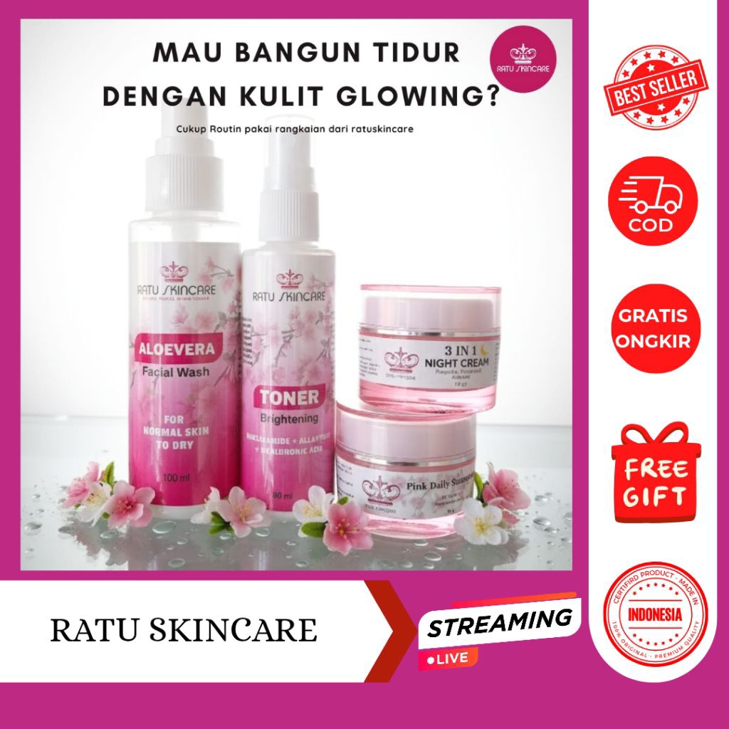 RATU SKINCARE (ECER DAN PAKET) UNTUK KULIT WAJAH NORMAL KUSAM,KERING BIKIN WAJAH CERAH GLOWING HALUS