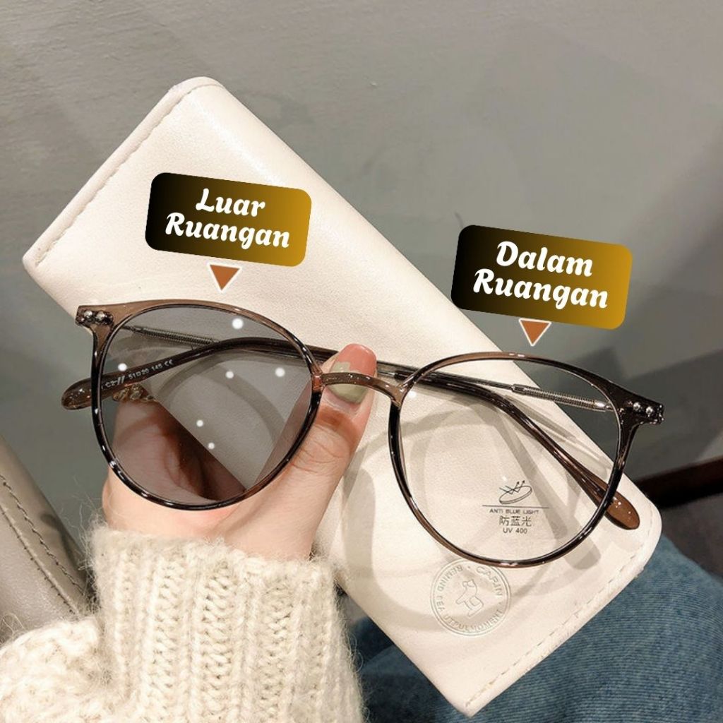 Kacamata Gaya Lensa Photochromic Lensa Anti Radiasi Anti Blue Light Oval Medium Kecil Unisex