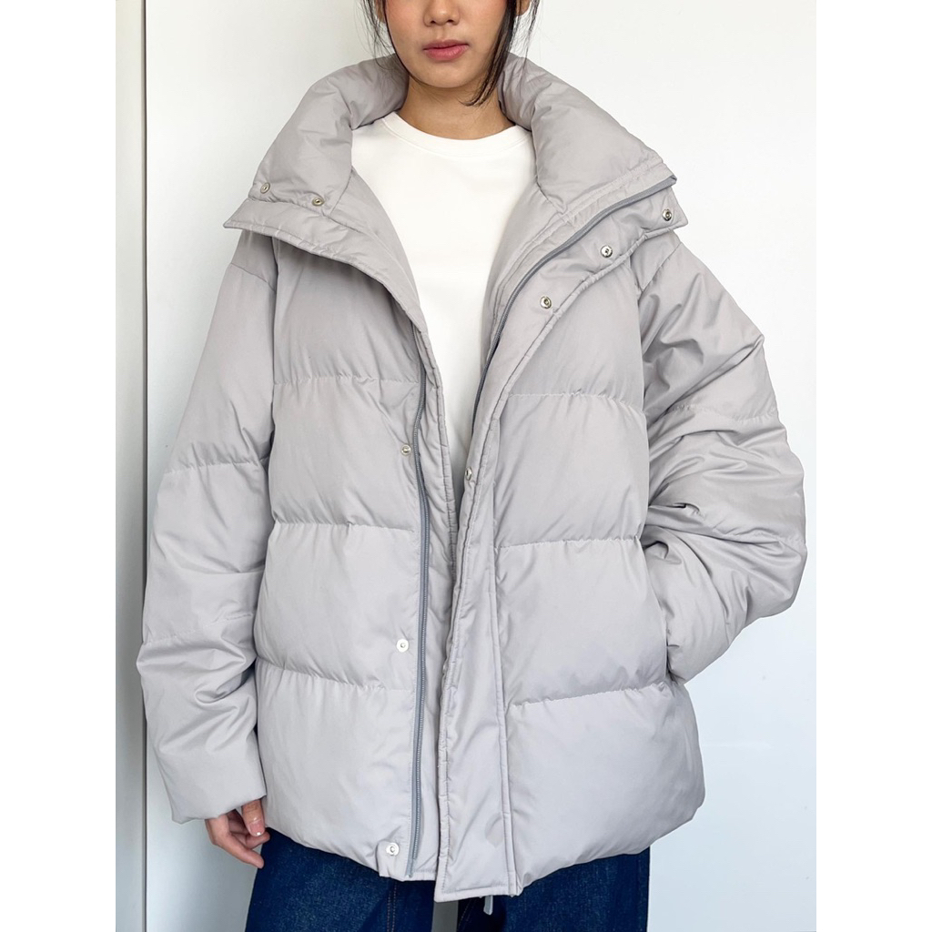 Studious Japan puffer quilted oversized coat jacket - soft grey